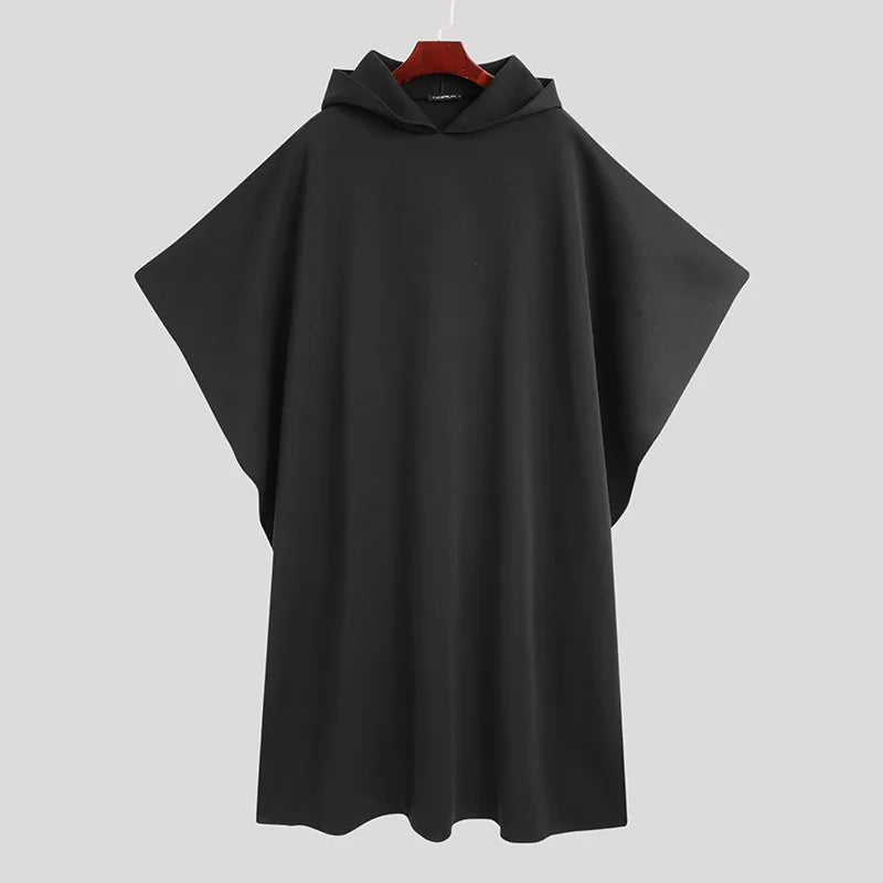 Men Cloak Coats Hooded Solid Poncho Loose