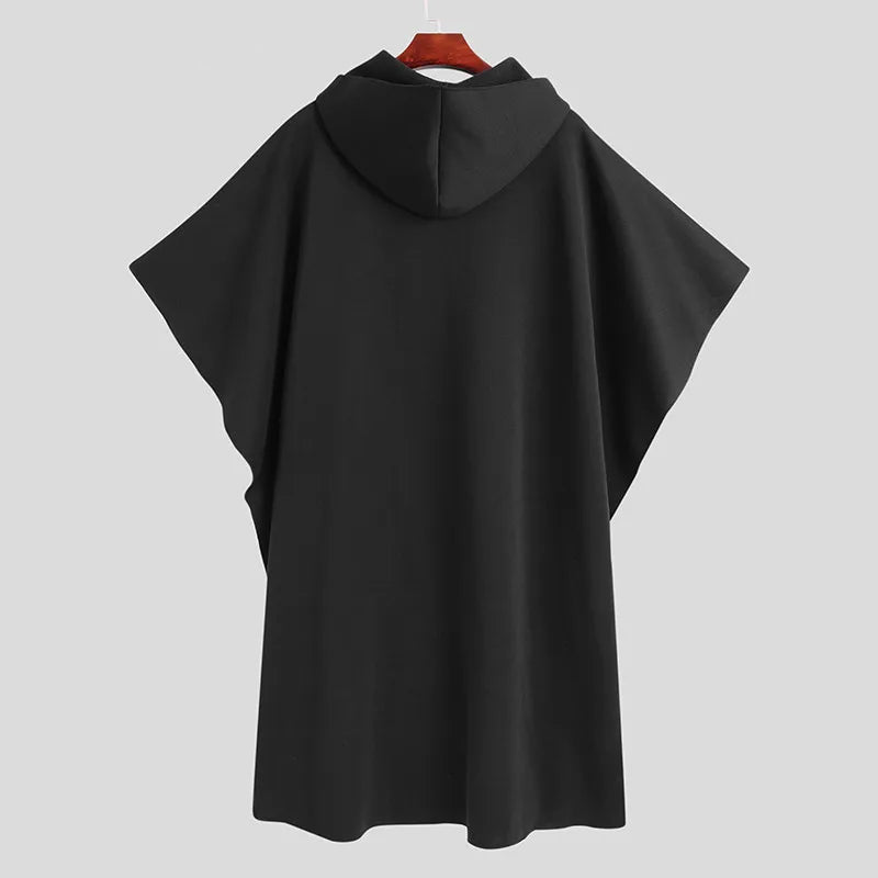 Men Cloak Coats Hooded Solid Poncho Loose