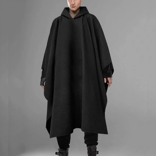 Men Cloak Coats Hooded Solid Poncho Loose