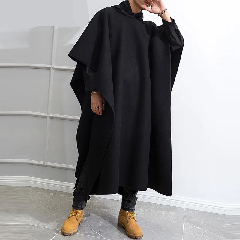 Men Cloak Coats Hooded Solid Poncho Loose