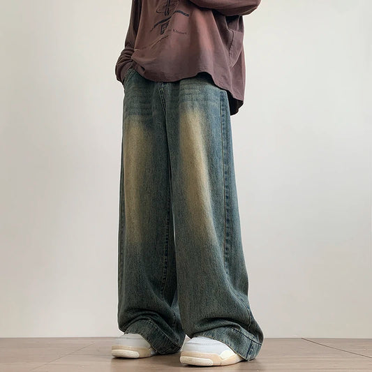 Men's Distressed Vintage Oversized Blue Jeans Pants